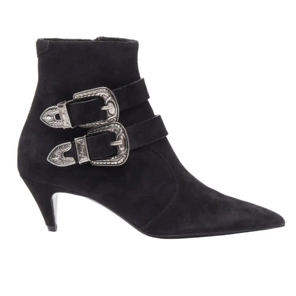 Saint Laurent Black Suede Pointed Toe Boots - Picture 1 of 12